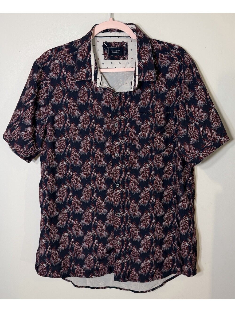 7 Diamonds Men’s 4-way Stretch Short Sleeve Button Up  Burgundy Golf Large EUC